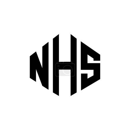 Illustration for NHS letter logo design with polygon shape. NHS polygon and cube shape logo design. NHS hexagon vector logo template white and black colors. NHS monogram, business and real estate logo. - Royalty Free Image