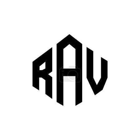 Téléchargez les illustrations : RAV lettre logo design avec forme de polygone. Conception de logo en forme de cube et polygone RAV. Modèle de logo vectoriel RAV hexagone couleurs blanches et noires. Monogramme RAV, logo commercial et immobilier. - en licence libre de droit