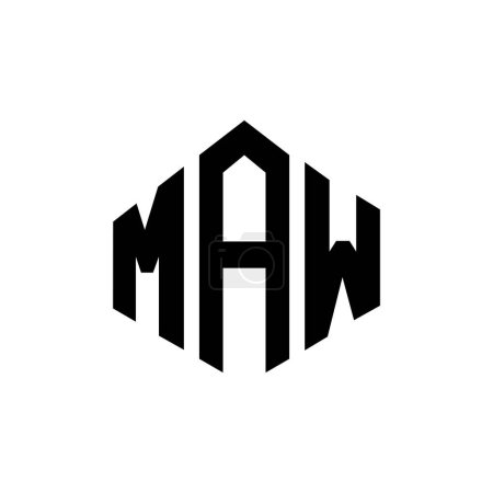 Illustration for MAW letter logo design with polygon shape. MAW polygon and cube shape logo design. MAW hexagon vector logo template white and black colors. MAW monogram, business and real estate logo. - Royalty Free Image