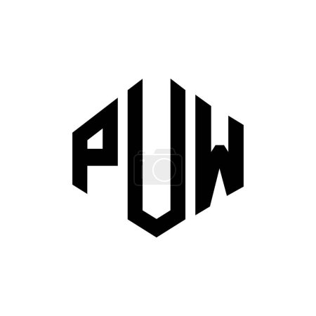 Illustration for PUW letter logo design with polygon shape. PUW polygon and cube shape logo design. PUW hexagon vector logo template white and black colors. PUW monogram, business and real estate logo. - Royalty Free Image