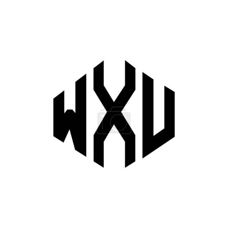 Illustration for WXU letter logo design with polygon shape. WXU polygon and cube shape logo design. WXU hexagon vector logo template white and black colors. WXU monogram, business and real estate logo. - Royalty Free Image