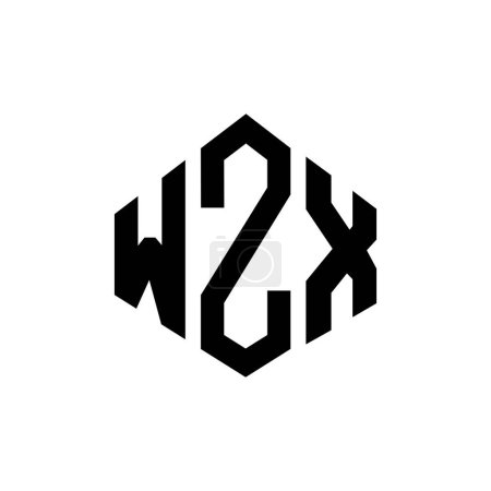Illustration for WZX letter logo design with polygon shape. WZX polygon and cube shape logo design. WZX hexagon vector logo template white and black colors. WZX monogram, business and real estate logo. - Royalty Free Image