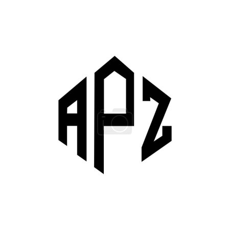 Téléchargez les illustrations : APZ letter logo design with polygon shape. APZ polygon and cube shape logo design. APZ hexagon vector logo template white and black colors. APZ monogram, business and real estate logo. - en licence libre de droit