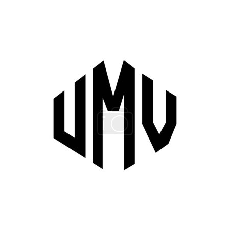 Illustration for UMV letter logo design with polygon shape. UMV polygon and cube shape logo design. UMV hexagon vector logo template white and black colors. UMV monogram, business and real estate logo. - Royalty Free Image