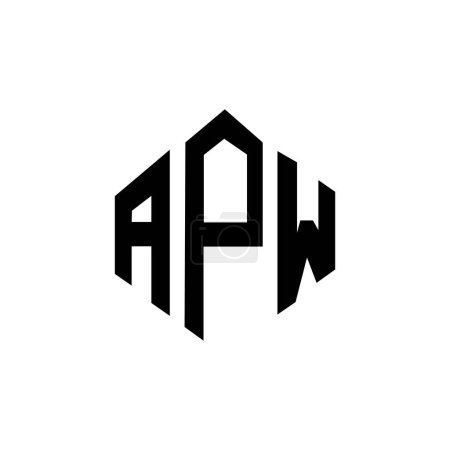 Téléchargez les illustrations : APW letter logo design with polygon shape. APW polygon and cube shape logo design. APW hexagon vector logo template white and black colors. APW monogram, business and real estate logo. - en licence libre de droit