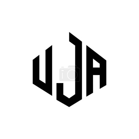 Ilustración de UJA letter logo design with polygon shape. UJA polygon and cube shape logo design. UJA hexagon vector logo template white and black colors. UJA monogram, business and real estate logo. - Imagen libre de derechos