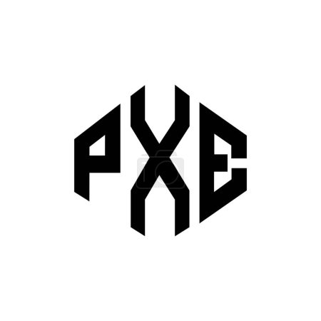 Illustration for PXE letter logo design with polygon shape. PXE polygon and cube shape logo design. PXE hexagon vector logo template white and black colors. PXE monogram, business and real estate logo. - Royalty Free Image