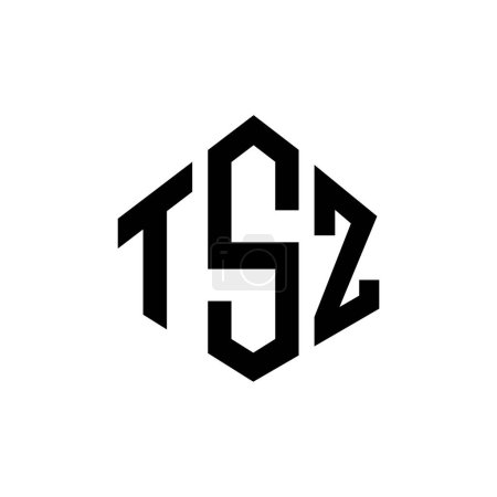 Illustration for TSZ letter logo design with polygon shape. TSZ polygon and cube shape logo design. TSZ hexagon vector logo template white and black colors. TSZ monogram, business and real estate logo. - Royalty Free Image