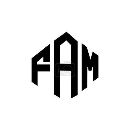 Téléchargez les illustrations : FAM lettre logo design avec forme de polygone. FAM polygone et conception de logo en forme de cube. Modèle de logo vectoriel FAM hexagone couleurs blanches et noires. Monogramme FAM, logo commercial et immobilier. - en licence libre de droit