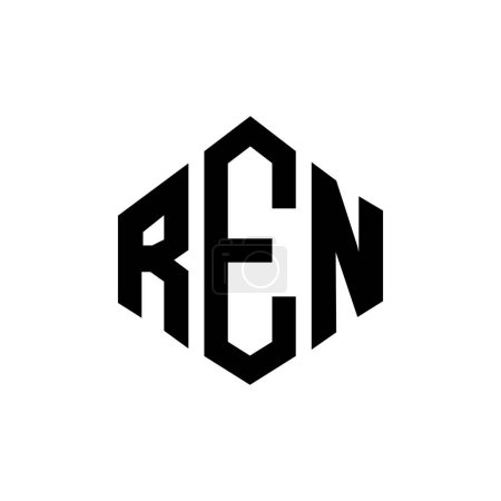Illustration for REN letter logo design with polygon shape. REN polygon and cube shape logo design. REN hexagon vector logo template white and black colors. REN monogram, business and real estate logo. - Royalty Free Image