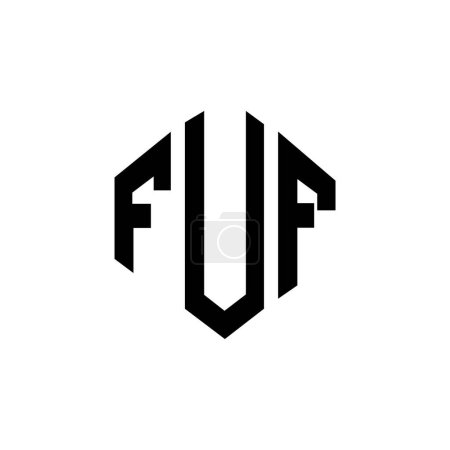 Illustration for FUF letter logo design with polygon shape. FUF polygon and cube shape logo design. FUF hexagon vector logo template white and black colors. FUF monogram, business and real estate logo. - Royalty Free Image