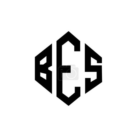Illustration for BES letter logo design with polygon shape. BES polygon and cube shape logo design. BES hexagon vector logo template white and black colors. BES monogram, business and real estate logo. - Royalty Free Image