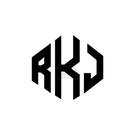 Illustration for RKJ letter logo design with polygon shape. RKJ polygon and cube shape logo design. RKJ hexagon vector logo template white and black colors. RKJ monogram, business and real estate logo. - Royalty Free Image