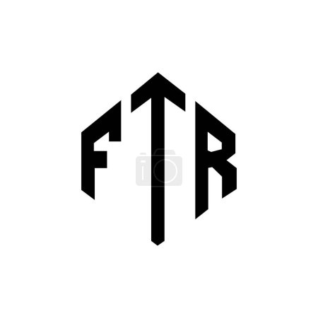 Illustration for FTR letter logo design with polygon shape. FTR polygon and cube shape logo design. FTR hexagon vector logo template white and black colors. FTR monogram, business and real estate logo. - Royalty Free Image
