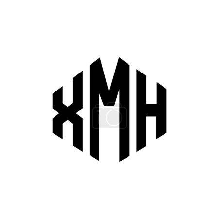 Téléchargez les illustrations : XMH letter logo design with polygon shape. XMH polygon and cube shape logo design. XMH hexagon vector logo template white and black colors. XMH monogram, business and real estate logo. - en licence libre de droit