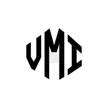 Illustration for VMI letter logo design with polygon shape. VMI polygon and cube shape logo design. VMI hexagon vector logo template white and black colors. VMI monogram, business and real estate logo. - Royalty Free Image