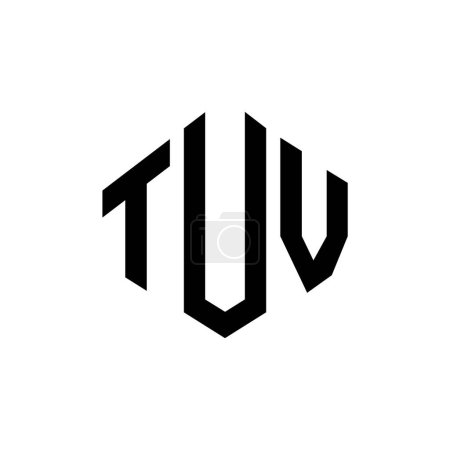 Illustration for TUV letter logo design with polygon shape. TUV polygon and cube shape logo design. TUV hexagon vector logo template white and black colors. TUV monogram, business and real estate logo. - Royalty Free Image