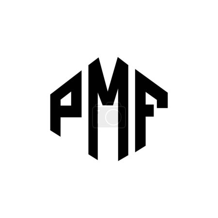 Illustration for PMF letter logo design with polygon shape. PMF polygon and cube shape logo design. PMF hexagon vector logo template white and black colors. PMF monogram, business and real estate logo. - Royalty Free Image