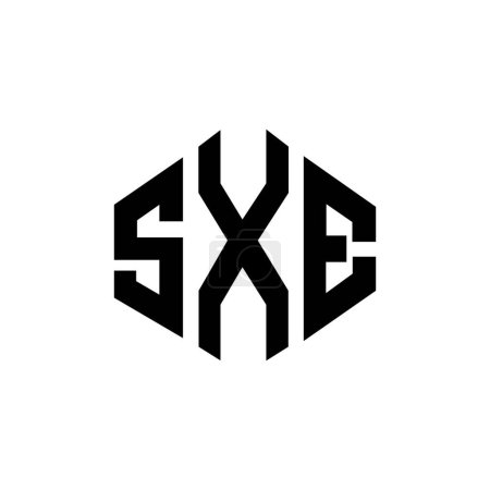 Illustration for SXE letter logo design with polygon shape. SXE polygon and cube shape logo design. SXE hexagon vector logo template white and black colors. SXE monogram, business and real estate logo. - Royalty Free Image