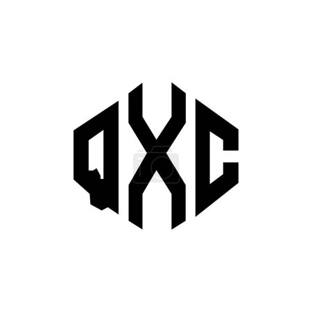 Téléchargez les illustrations : Conception de logo de lettre QXC avec forme de polygone. Polygone QXC et conception de logo en forme de cube. Modèle de logo vectoriel hexagonal QXC couleurs blanches et noires. Monogramme QXC, logo commercial et immobilier. - en licence libre de droit