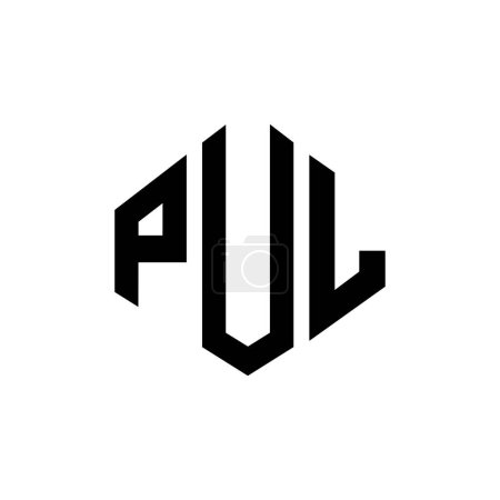 Ilustración de Diseño del logotipo de la letra PUL con forma de polígono. Diseño del logotipo en forma de cubo y polígono PUL. Plantilla de logotipo de hexágono PUL colores blanco y negro. Monograma PUL, logotipo de negocios e inmuebles. - Imagen libre de derechos