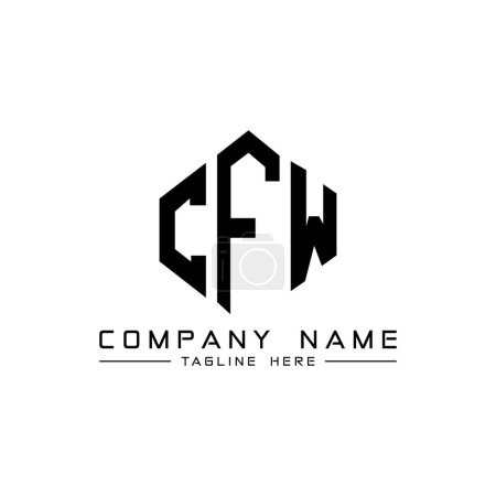 Illustration for CFW letter logo design with polygon shape. CFW polygon and cube shape logo design. CFW hexagon vector logo template white and black colors. CFW monogram, business and real estate logo. - Royalty Free Image