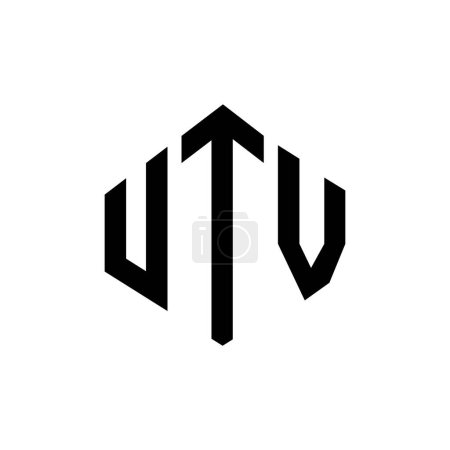 Illustration for UTV letter logo design with polygon shape. UTV polygon and cube shape logo design. UTV hexagon vector logo template white and black colors. UTV monogram, business and real estate logo. - Royalty Free Image