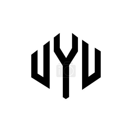 Ilustración de Diseño del logotipo de la letra UYU con forma de polígono. Diseño del logotipo en forma de polígono y cubo de UYU. Plantilla de logotipo de vector hexágono UYU colores blanco y negro. Monograma de UYU, logotipo del negocio y de bienes raíces. - Imagen libre de derechos