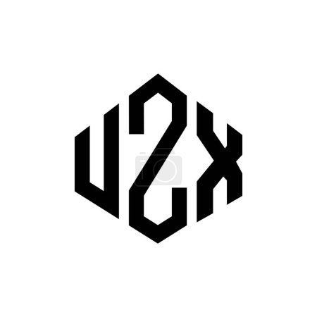 Téléchargez les illustrations : UZX lettre logo design avec forme de polygone. Polygone UZX et conception de logo en forme de cube. Modèle de logo vectoriel UZX hexagone blanc et noir. Monogramme UZX, logo commercial et immobilier. - en licence libre de droit