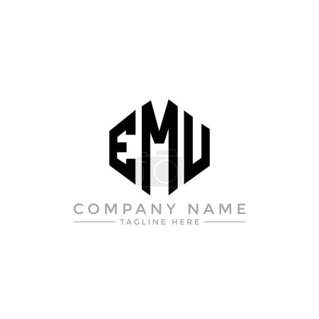 Illustration for EMU letter logo design with polygon shape. EMU polygon and cube shape logo design. EMU hexagon vector logo template white and black colors. EMU monogram, business and real estate logo. - Royalty Free Image
