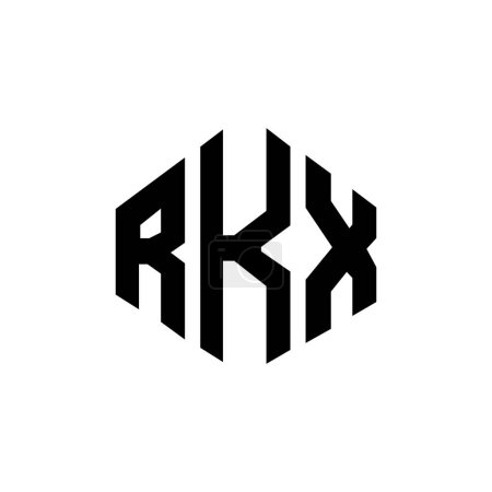 Illustration for RKX letter logo design with polygon shape. RKX polygon and cube shape logo design. RKX hexagon vector logo template white and black colors. RKX monogram, business and real estate logo. - Royalty Free Image