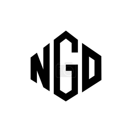 Illustration for NGO letter logo design with polygon shape. NGO polygon and cube shape logo design. NGO hexagon vector logo template white and black colors. NGO monogram, business and real estate logo. - Royalty Free Image