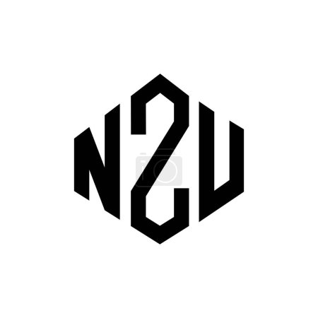 Illustration for NZU letter logo design with polygon shape. NZU polygon and cube shape logo design. NZU hexagon vector logo template white and black colors. NZU monogram, business and real estate logo. - Royalty Free Image
