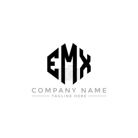 Illustration for EMX letter logo design with polygon shape. EMX polygon and cube shape logo design. EMX hexagon vector logo template white and black colors. EMX monogram, business and real estate logo. - Royalty Free Image