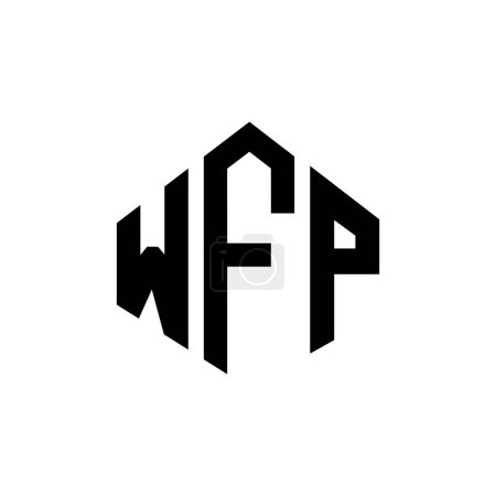 Illustration for WFP letter logo design with polygon shape. WFP polygon and cube shape logo design. WFP hexagon vector logo template white and black colors. WFP monogram, business and real estate logo. - Royalty Free Image
