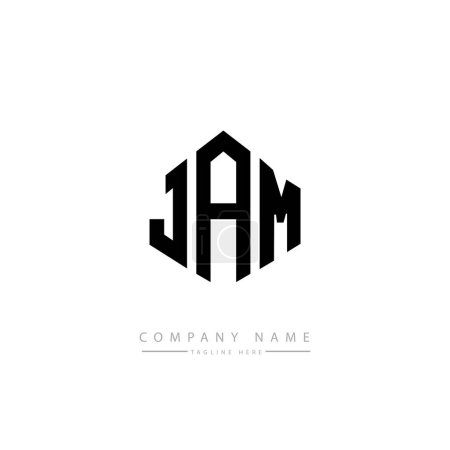 Illustration for JAM letter logo design with polygon shape. JAM polygon and cube shape logo design. JAM hexagon vector logo template white and black colors. JAM monogram, business and real estate logo. - Royalty Free Image