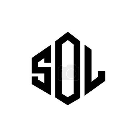 Téléchargez les illustrations : Modèle de logo SOL lettre avec forme de polygone. Polygone SOL et conception de logo en forme de cube. Modèle de logo vectoriel SOL hexagone blanc et noir. Monogramme SOL, logo commercial et immobilier. - en licence libre de droit