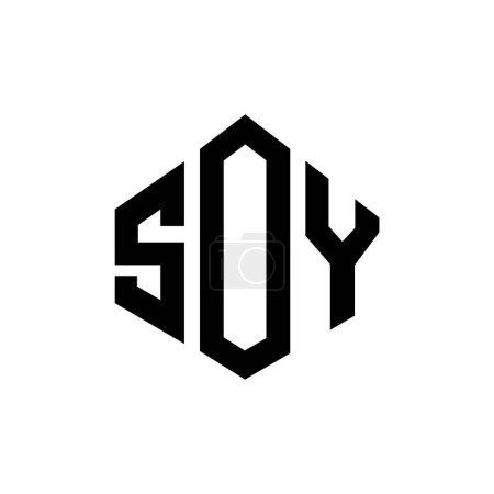 Illustration for SOY letter logo design with polygon shape. SOY polygon and cube shape logo design. SOY hexagon vector logo template white and black colors. SOY monogram, business and real estate logo. - Royalty Free Image
