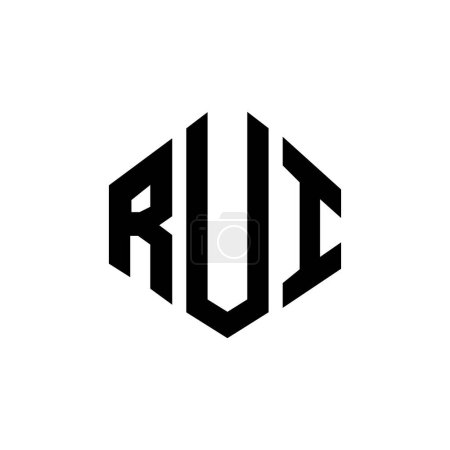 Ilustración de Diseño del logotipo de la letra RUI con forma de polígono. Diseño de logotipo de forma de polígono y cubo RUI. Plantilla de logotipo RUI hexágono vector blanco y negro. Monograma RUI, logotipo comercial e inmobiliario. - Imagen libre de derechos