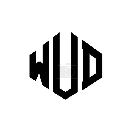 Illustration for WUD letter logo design with polygon shape. WUD polygon and cube shape logo design. WUD hexagon vector logo template white and black colors. WUD monogram, business and real estate logo. - Royalty Free Image