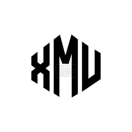 Illustration for XMU letter logo design with polygon shape. XMU polygon and cube shape logo design. XMU hexagon vector logo template white and black colors. XMU monogram, business and real estate logo. - Royalty Free Image
