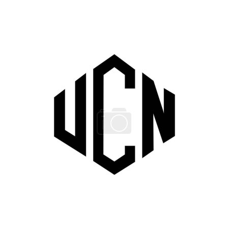 Illustration for UCN letter logo design with polygon shape. UCN polygon and cube shape logo design. UCN hexagon vector logo template white and black colors. UCN monogram, business and real estate logo. - Royalty Free Image