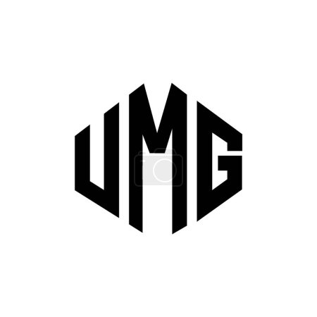 Ilustración de UMG letter logo design with polygon shape. UMG polygon and cube shape logo design. UMG hexagon vector logo template white and black colors. UMG monogram, business and real estate logo. - Imagen libre de derechos