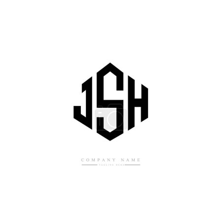 Ilustración de JSH letter logo design with polygon shape. JSH polygon and cube shape logo design. JSH hexagon vector logo template white and black colors. JSH monogram, business and real estate logo. - Imagen libre de derechos