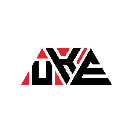 Illustration for UKE triangle letter logo design with triangle shape. UKE triangle logo design monogram. UKE triangle vector logo template with red color. UKE triangular logo Simple, Elegant, and Luxurious Logo. UKE - Royalty Free Image