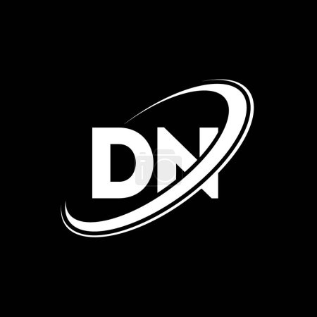 Ilustración de Diseño del logotipo de la letra DN D N. Letra inicial DN círculo vinculado en mayúsculas logotipo del monograma rojo y azul. Logotipo DN, diseño D N. dn, d n - Imagen libre de derechos