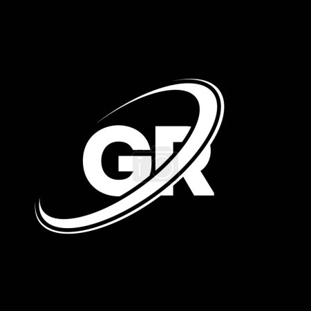 Ilustración de GR G R diseño del logotipo de la letra. Letra inicial GR círculo vinculado en mayúsculas logotipo monograma rojo y azul. Logo GR, diseño G R. gr, g r - Imagen libre de derechos