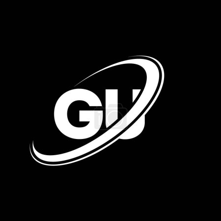 Téléchargez les illustrations : GU G U lettre logo design. Lettre initiale GU cercle lié en majuscule logo monogramme rouge et bleu. Logo GU, design G U. gu, g u - en licence libre de droit