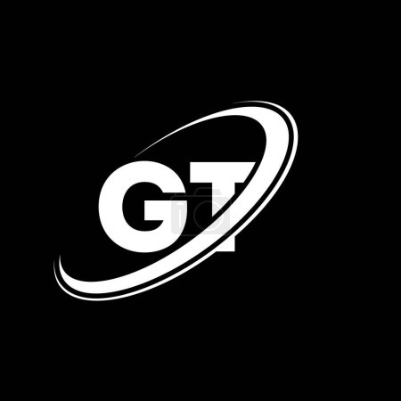 Illustration for GT G T letter logo design. Initial letter GT linked circle uppercase monogram logo red and blue. GT logo, G T design. gt, g t - Royalty Free Image