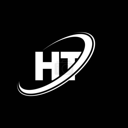 Ilustración de HT H T letra diseño del logotipo. Letra inicial HT círculo vinculado en mayúsculas logotipo del monograma rojo y azul. Logo HT, diseño H T. ht, h t - Imagen libre de derechos